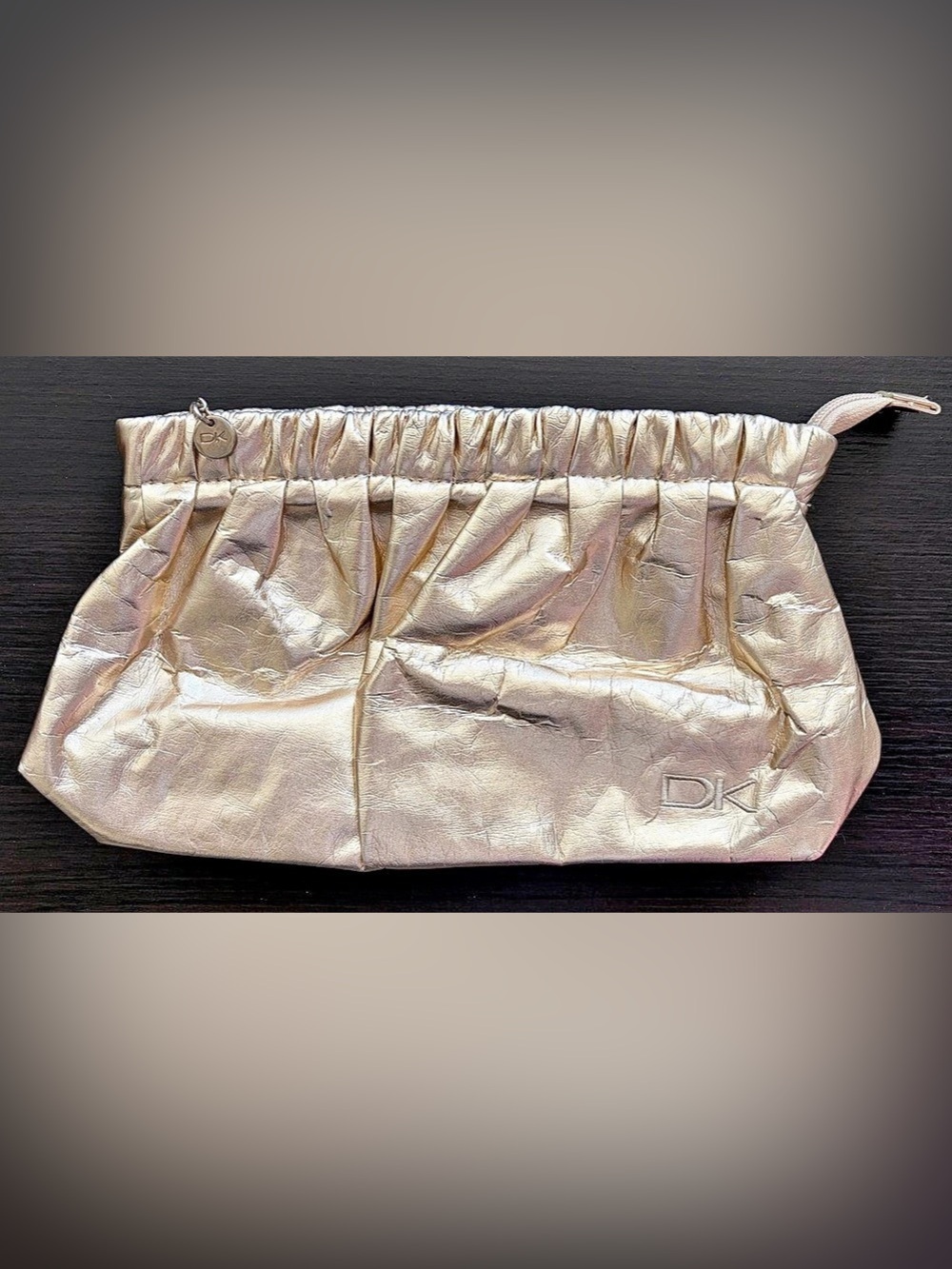 Donna Karan Gold Ruched Clutch in Gold